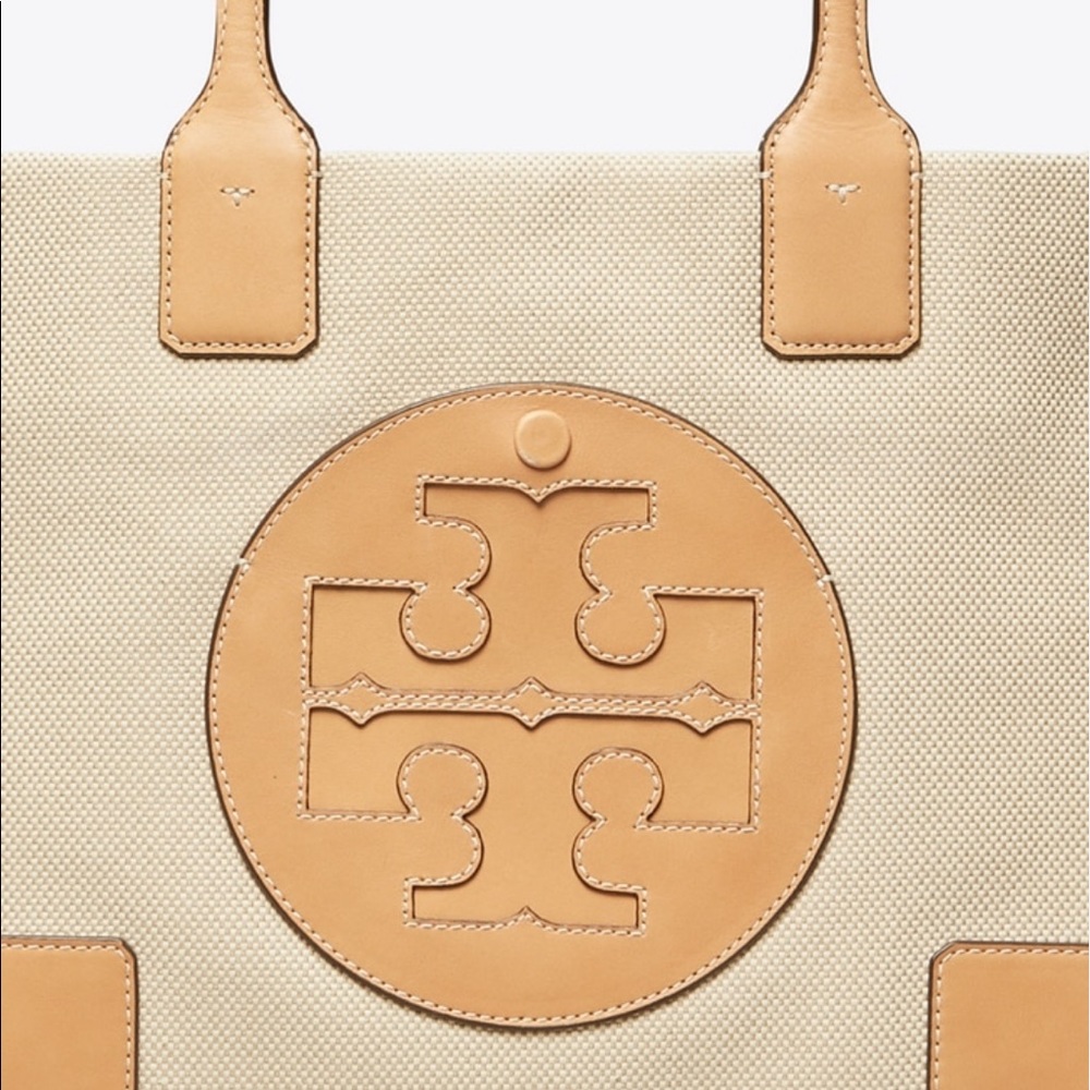 Tory Burch Ella Leather Canvas Tote Natural - Picture 10 of 16
